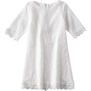 Toddler Girls Cotton Elegant Flower Lace Half Sleeve A-Line  Princess Dress